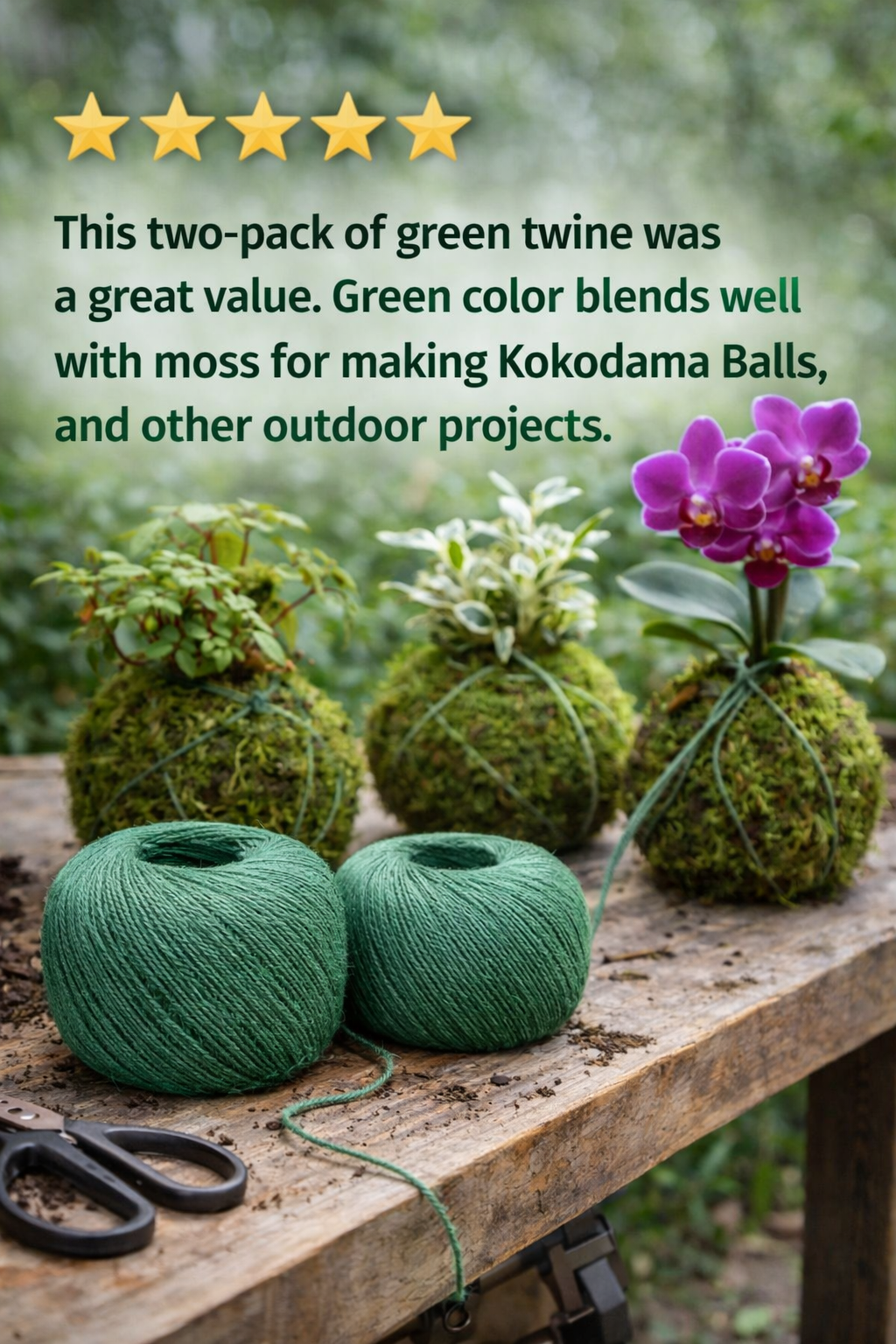 Orchid Nerd Green Cotton Gardening Twine – Ball 2 Pack (4-Ply, 1/6 lb, 800&