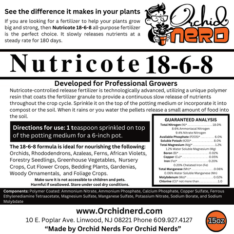 Orchid Nerd ™ Nutricote 18-6-8 Fertilizante multiusos de liberación prolongada 180 días 15 onzas