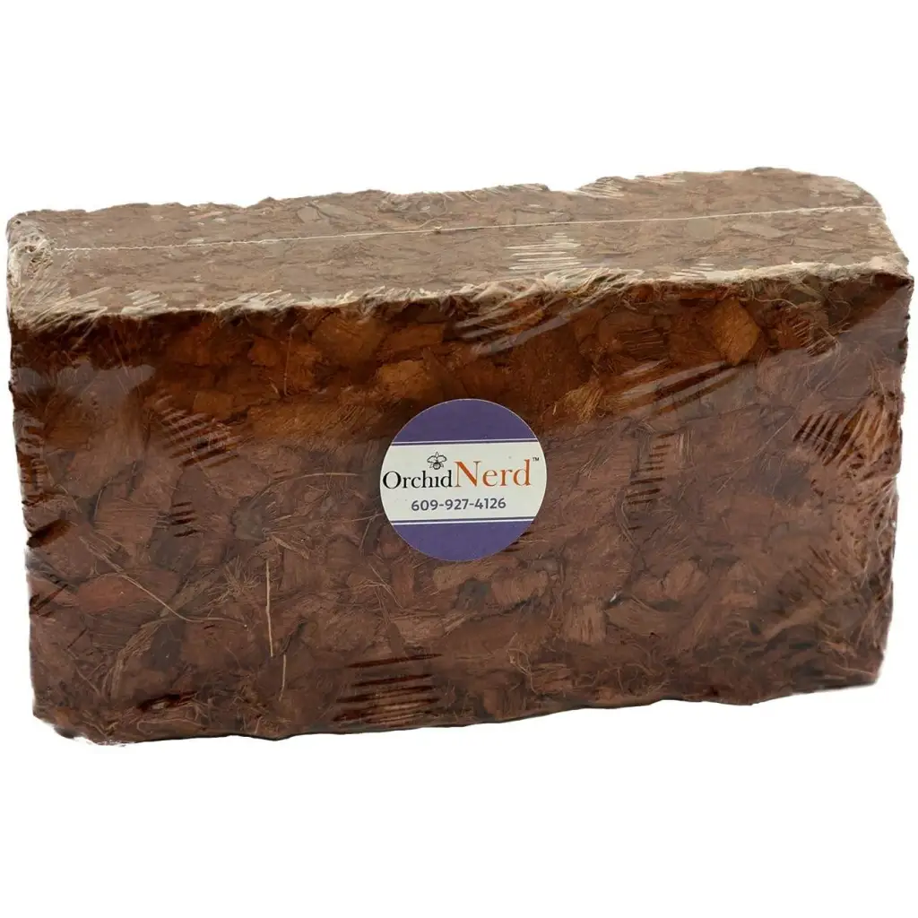 Orchid Nerd ™ Premium Coconut Coir Fiberized Husk Chips in a Brick 500 Grams.