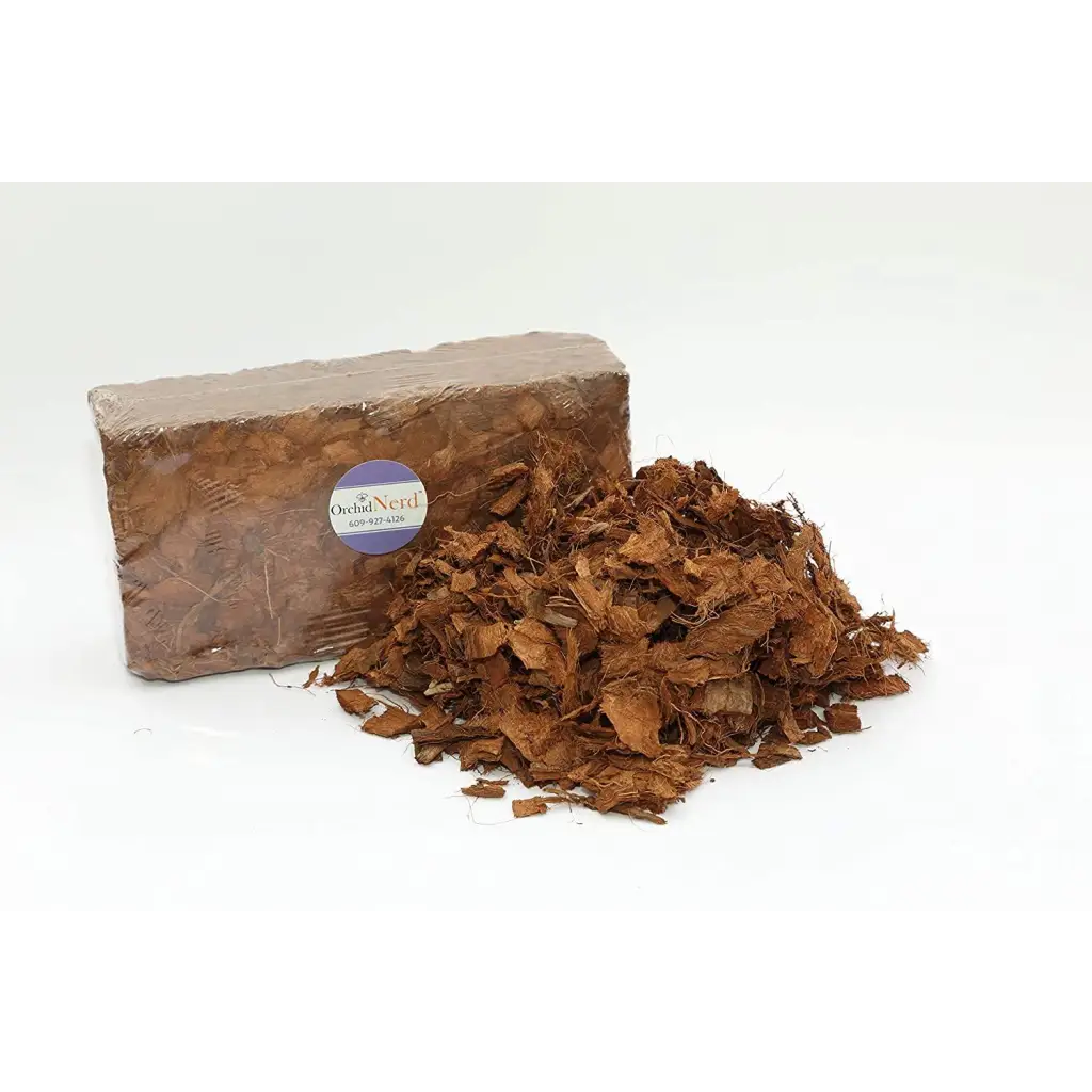 Orchid Nerd ™ Premium Coconut Coir Fiberized Husk Chips in a Brick 500 Grams.