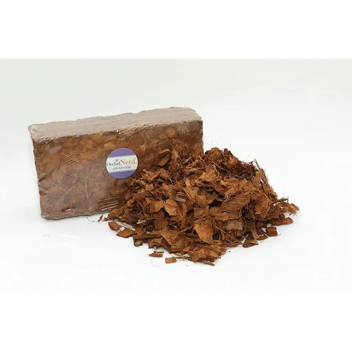 Orchid Nerd ™ Premium Coconut Coir Fiberized Husk Chips in a Brick 500 Grams.